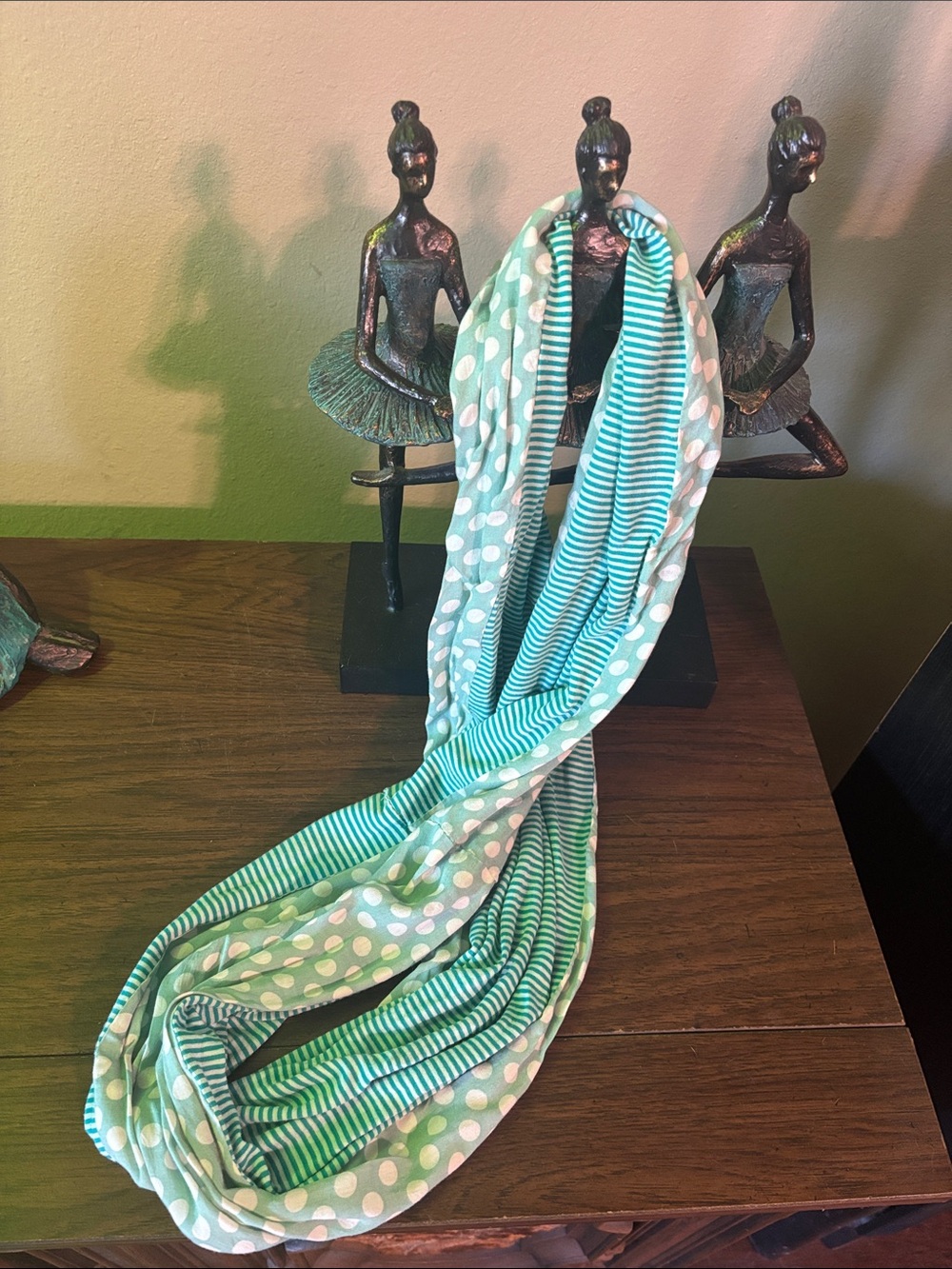 Source Unknown Light Teal Polka Dot & Stripe Infinity Scarf